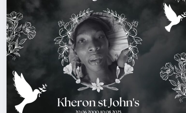 Death announcement of  29 years old Nicoise Keron Johnnel St. John of Antigua residing in Belle- Maniere, Paix- Bouche